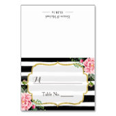 Romantische Roze Floral Stripes Wedding Place Kaart (Voorkant)