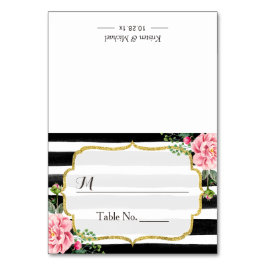 Romantische Roze Floral Stripes Wedding Place Kaart