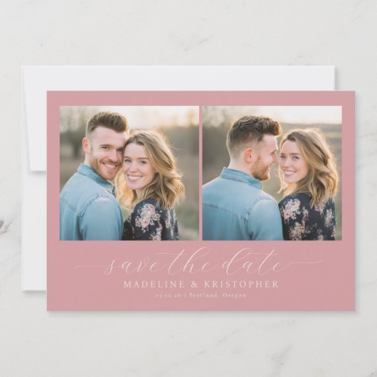 Romantische Roze Fotocollage Save The Date (Voorkant)