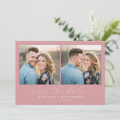 Romantische Roze Fotocollage Save The Date (Staand voorkant)