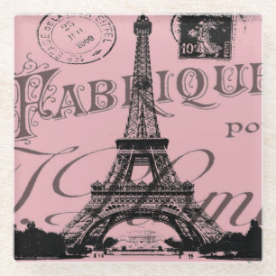 romantische roze Franse vintage Parijs Eiffeltoren Glazen Onderzetter