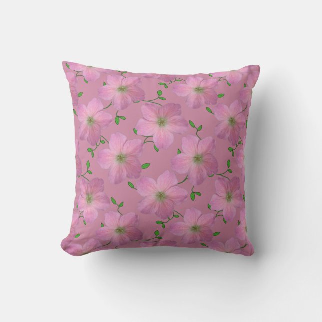 Romantische Roze Geranium Bloem op elke Kleur Kussen (Voorkant)