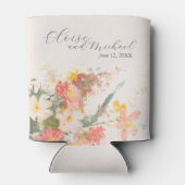 Romantische Roze Geschilderde Bloemachtige Bruilof Blikjeskoeler (Achterkant)
