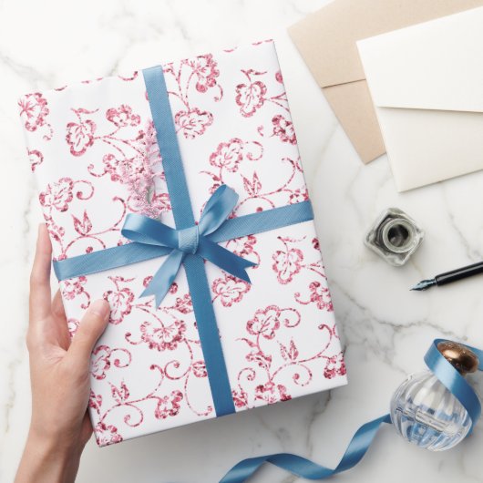 Romantische Roze Glitter Floral Cadeaupapier (Geschenken)