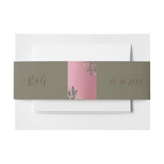 romantische roze glitter groen eucalyptus bruiloft uitnodigingen wikkel (Voorkant Voorbeeld)