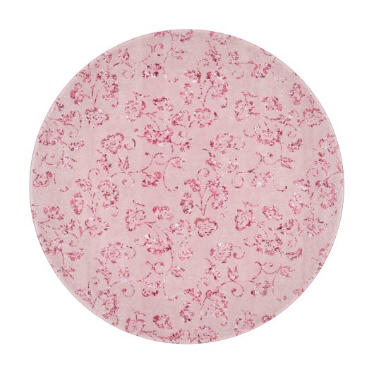 Romantische roze glitters bloemen snijplank (Voorkant)