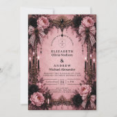 Romantische Roze Goth Huwelijk Kaart (Voorkant)