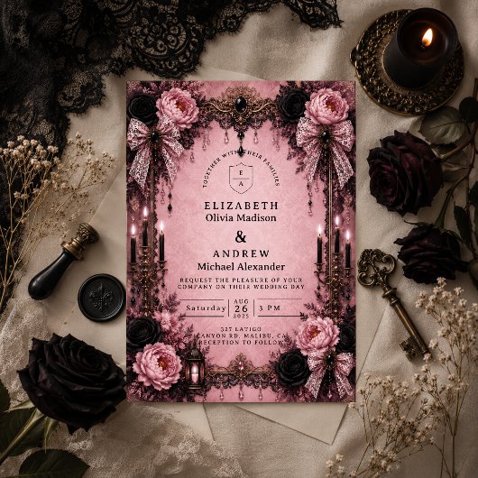 Romantische Roze Goth Huwelijk Kaart