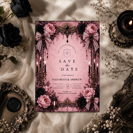 Romantische Roze Goth Huwelijk Save The Date
