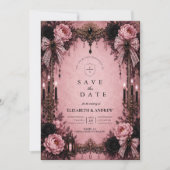 Romantische Roze Goth Huwelijk Save The Date (Voorkant)