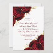 Romantische Roze Goud & Rode Bloemige Bruiloft Kaart (Voorkant)