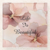 Romantische Roze Gouden Bloem Bruidsdouche Glazen Onderzetter (Voorkant)