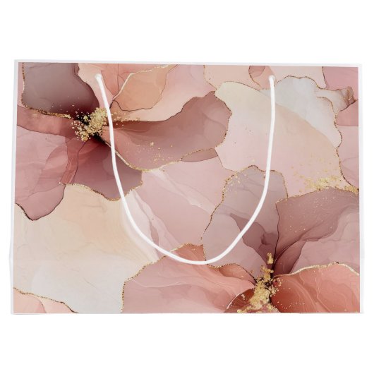 Romantische Roze Gouden Bloemachtige Bruiloftsborr Groot Cadeauzakje (Achterkant)