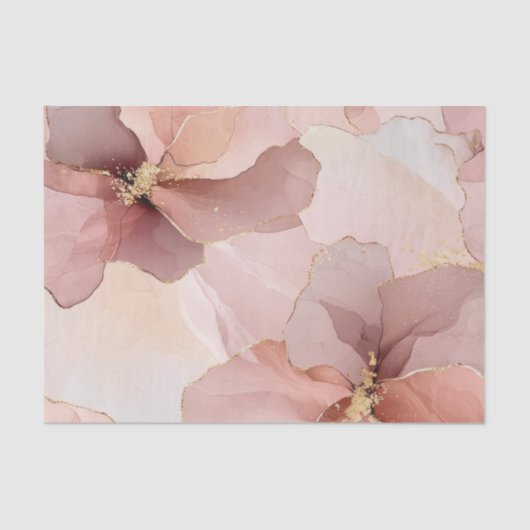 Romantische Roze Gouden Bloemachtige Bruiloftsdouc Tissuepapier (Voorkant)