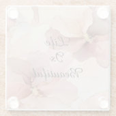 Romantische Roze Gouden Bloemige Bruiloftsdouche Glazen Onderzetter (Achterkant)