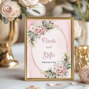 Romantische Roze Gouden Bloemige Eucalyptus Kaarte Poster