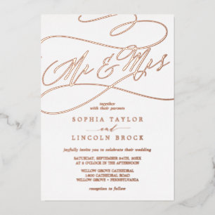 Romantische Roze Gouden Folie Mr & Mrs Bruiloft Uitnodiging