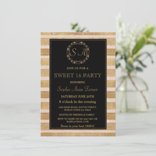 Romantische roze gouden herfstkrans SWEET 16 monog Kaart (Staand voorkant)