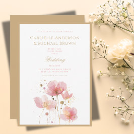 Romantische Roze Gouden Waterverf Wilde Bloemen Br Kaart