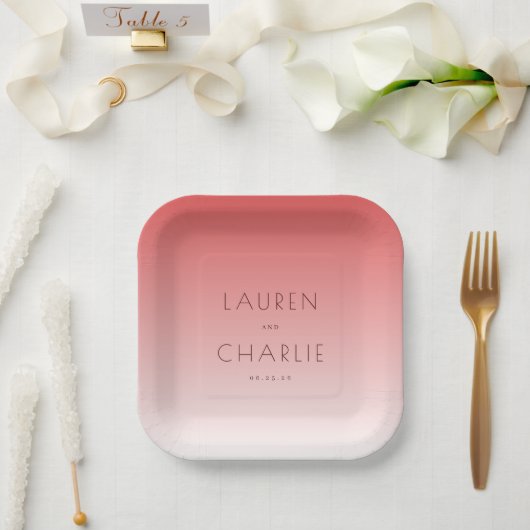 Romantische Roze Gradiënt Namen Papieren Bordje (Huwelijk)