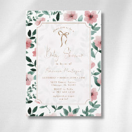 Romantische Roze Groene Bloemige Gouden Strik Baby Kaart