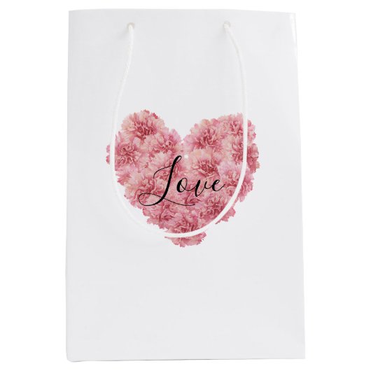 Romantische Roze Hart Bloem Valentijnsdag Medium Cadeauzakje (Voorkant)
