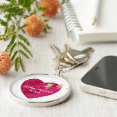 Romantische Roze Hart & Gouden Vlinder Sleutelhanger (Zijkant)