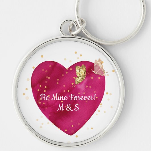 Romantische Roze Hart & Gouden Vlinder Sleutelhanger (Voorkant)