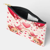 Romantische Roze Harten en Vogels Make-uptas Etui (Open)