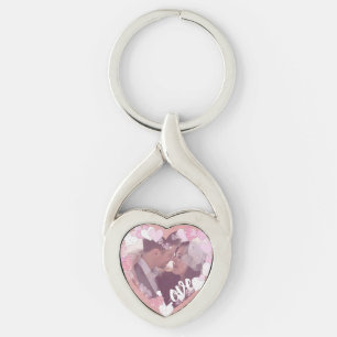 Romantische Roze Harten Liefde Aangepaste Foto Sleutelhanger