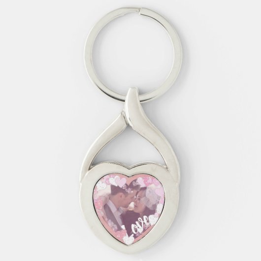 Romantische Roze Harten Liefde Aangepaste Foto Sleutelhanger (Voorkant)