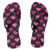 Romantische roze harten op zwart patroon teenslippers (Voetbed)