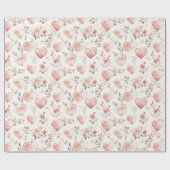 Romantische Roze Harten Rozen Bloemig Bruiloftsfee Cadeaupapier (Vlak)