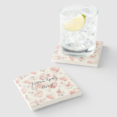 Romantische Roze Hartenrozen Bloemen Stenen Onderzetter (Zijkant)