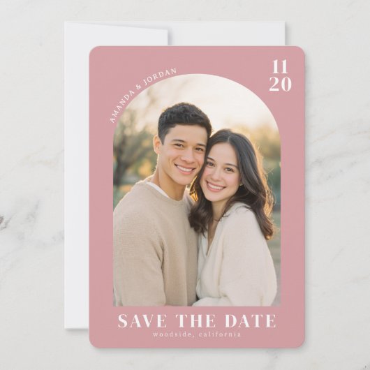Romantische Roze Hedendaagse Foto Save The Date (Voorkant)