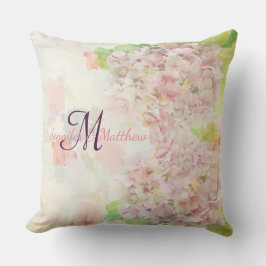 Romantische roze Hydrangea & aangepast monogram / Buitenkussen