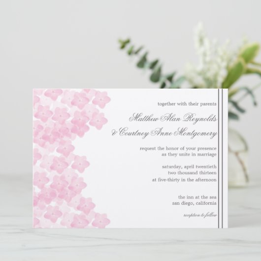 Romantische Roze Hydrangea Waterverf bruiloft Uitn Kaart (Staand voorkant)