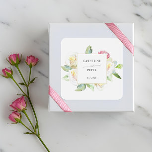 Romantische Roze/Ivoorkleurige Waterverfrozen Brui Vierkante Sticker