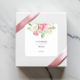 Romantische Roze/Ivoorkleurige Waterverfrozen Trou Vierkante Sticker
