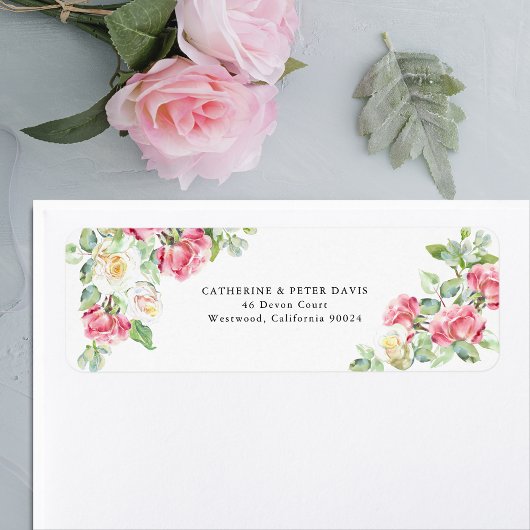 Romantische Roze/Ivore Waterverfrozen Bruiloft Etiket