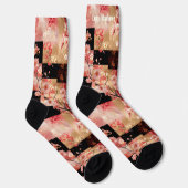 Romantische Roze Kersenbloesem Bloemenlappendeken Sokken (Rechts)