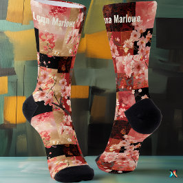 Romantische Roze Kersenbloesem Bloemenlappendeken Sokken