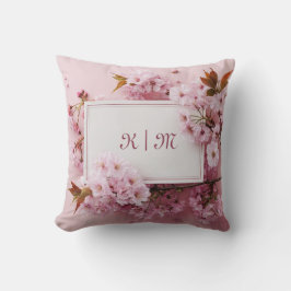 Romantische Roze Kersenbloesem en Bronzen Blad Kussen