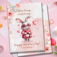 Romantische roze konijn & harten Valentijnsdag