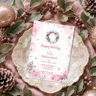 Romantische Roze Krans Coquette Kerst Brunch TMF Kaart