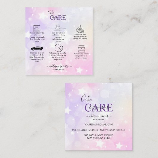 Romantische roze lichteffect glitter Cake Care Vierkante Visitekaartje (Voorkant / Achterkant)