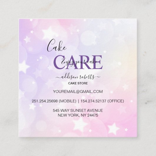 Romantische roze lichteffect glitter Cake Care Vierkante Visitekaartje (Achterkant)