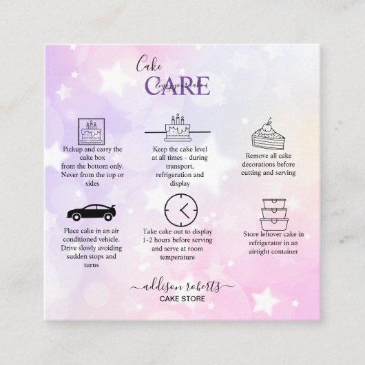 Romantische roze lichteffect glitter Cake Care Vierkante Visitekaartje (Voorkant)