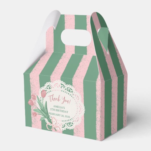 Romantische Roze Lint & Tulp Bloemstuk Aangepaste Bedankdoosjes (Voorkant Zijde)
