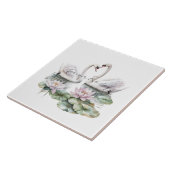 Romantische Roze Lotus Bloemen Zwanen Huwelijk Tegeltje (Zijkant)